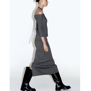 ZARA Textured Ribbed Midi Skirt Gray Marl Size M NEW with Tags!
